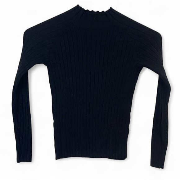 ZARA Ribbed Black Long-Sleeve Knit Sweater With Scalloped Neckline - Picture 1 of 7
